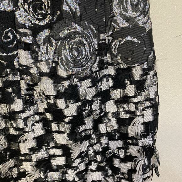 ST JOHN COUTURE Suit Dress Black Caviar & Silk Metallic Silver Rose Sheath Sz‎ 0 - Picture 3 of 11